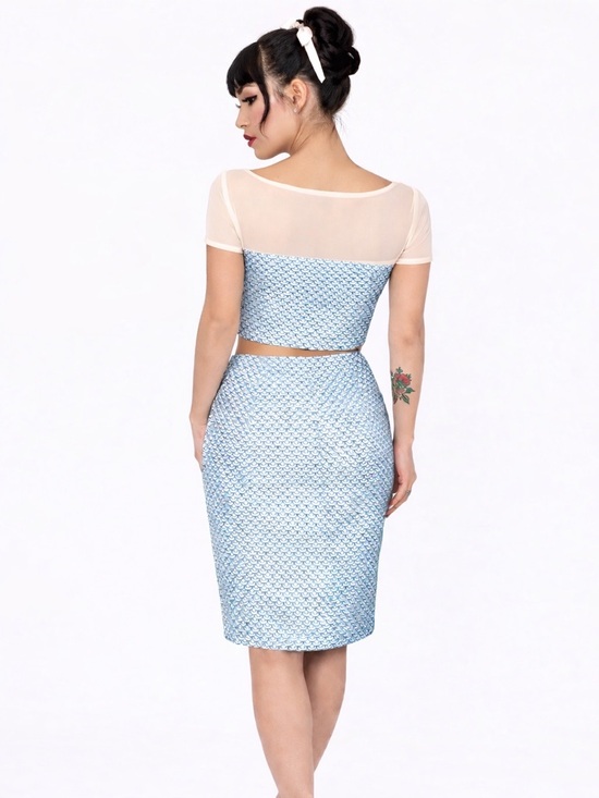 ALICE’S PIG Brooke’s Bavaria Polka Dot Button-Front Pencil Skirt Set Pastel Blue - Picture 2 of 12